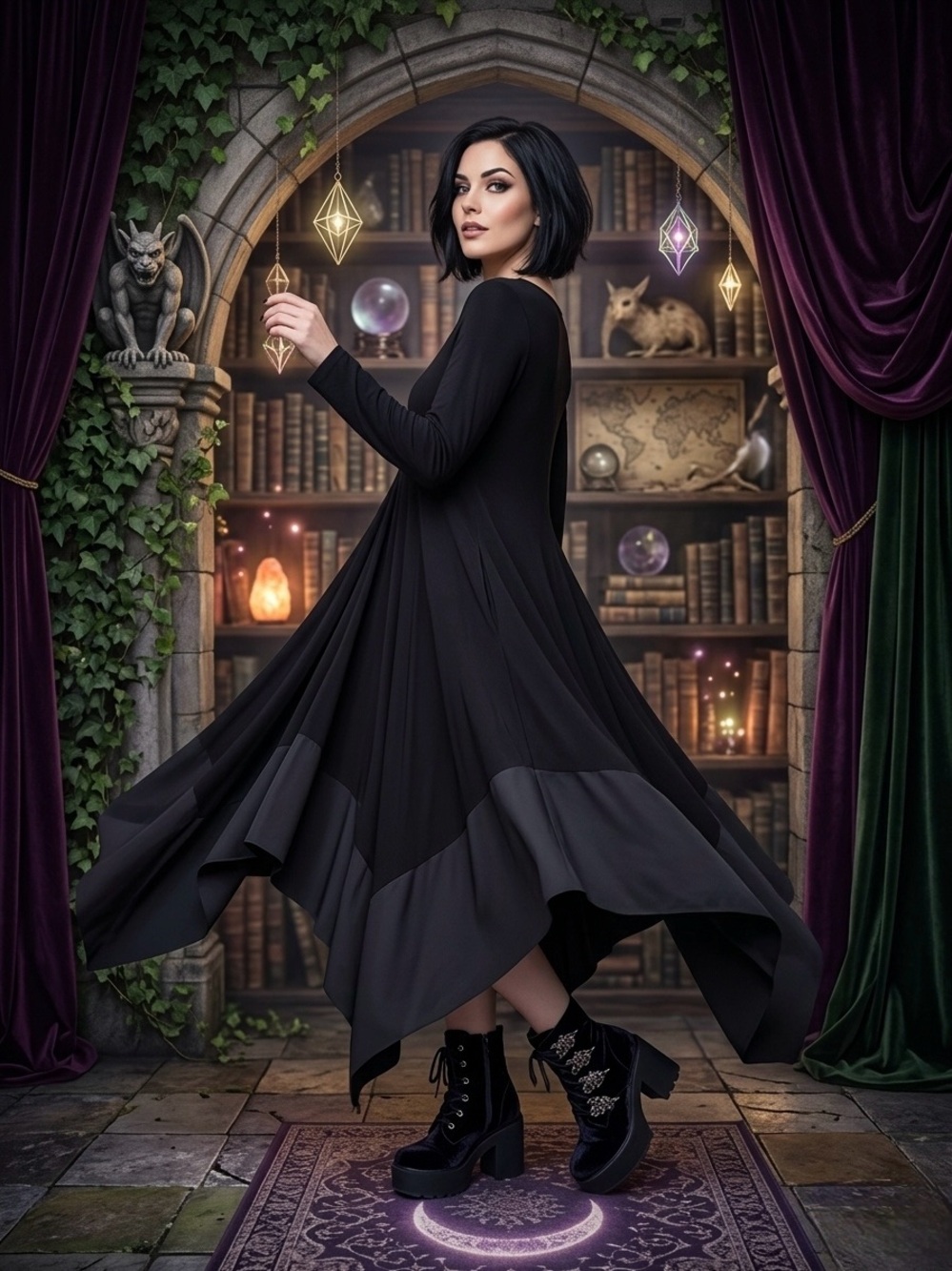 Gracia Black Asymmetric Handkerchief Hem Tunic Dress L